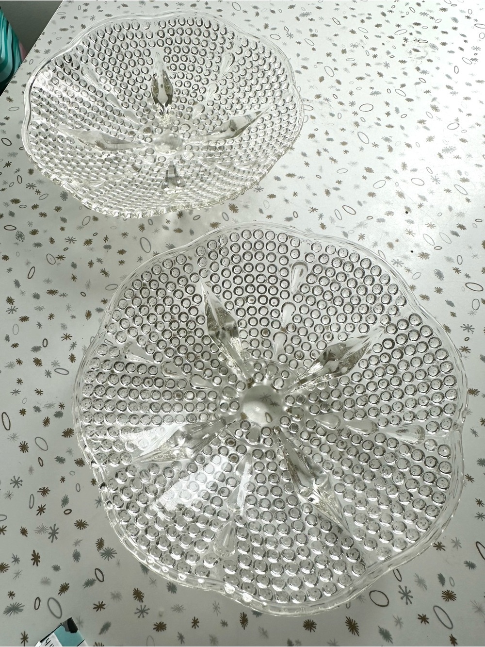 Vintage Hazel Atlas Clear Hobnail Teardrop Footed Glass Bowls - Set of 2